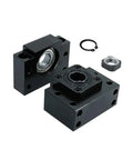 Heavy Duty Ball Screw End Support Kit For SFU1204 SFU1210 SFU1205 SFU1604 SFU1605 SFU1610 With BKBF10 BKBF12 C7 C5 Bearings, End bearing set with black metal housings, lock ring, and nut for CNC ball screw support