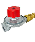 Mr. Heater propane gas regulator with POL fitting, red knob and brass outlet