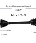 Left Front CV Axle Shaft Assembly Built To Crush Potholes With Plug And Play Fitment, 26 3/7 inches long.
