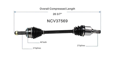 Left Front CV Axle Shaft Assembly Built To Crush Potholes With Plug And Play Fitment, 26 3/7 inches long.