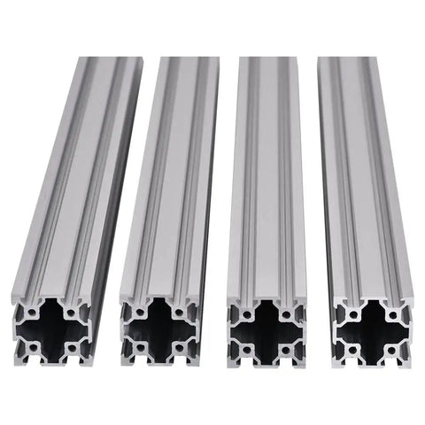 Four V Slot 4040 Aluminum Extrusion Profile 48 Inch European Standard anodized rails for 3D printers and CNC DIY projects, 1220mm silver.