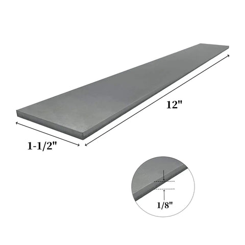 Eight Pack 1095 High Carbon Steel Blanks 12 Inch By 1.5 Inch By 0.12 Inch For Knife Making, shown with dimension labels