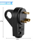 Heavy Duty 30 Amp RV Male Power Plug Solid As A Rock Copper And Nylon Build ergonomic grip handle side view 3.7in x 3.1in dimensions