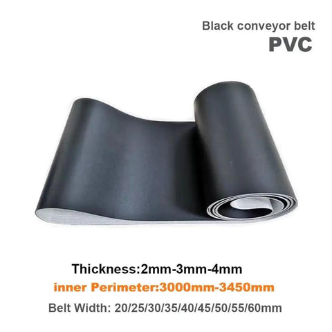 3mm Thick Matte Black PVC Industrial Conveyor Belt For Flat Belt Transmission Systems, Perimeter 3100 To 3150 Mm, Belt Width 20 To 55 Mm, Heavy Duty Durable Flat Drive Belt For Industrial Use
