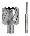 Oscarbide 1-5/8 in annular cutter with 1 in depth of cut and 3/4 in Weldon shank, shown with mag drill bit