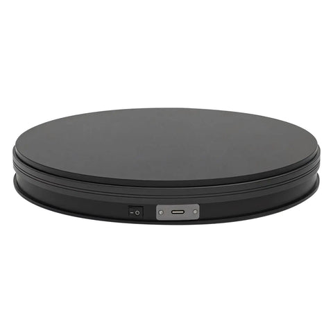 Stunning Electric Photography Turntable With 20 Second Rotate Speed And 10 Kilo Weight Limit For Sleek Watch Jewelry Product Shoots On Your Desk - side view with power switch and USB port.