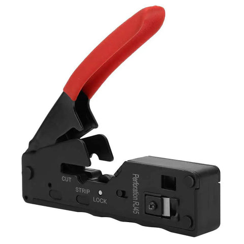 All In One Ethernet Cable Crimping Tool With Wire Cutter And Stripper For Cat5 Cat5e Cat6 Cat6a Cat7 8P8C 6P6C Crystal Head Plier With Non Slip PVC Handle In Red