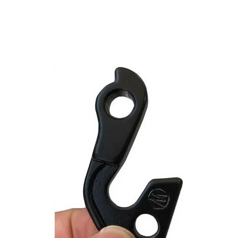 Close-up of black aluminum Rear Derailleur Hanger Replacement For Mountain And Road Bikes Compatible With GT Aggressor Avalanche