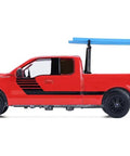 Ford F 150 Diecast Model One Sixty Four Ladder Rack Pickup Red With Black Stripes Farm Series Limited Edition side view