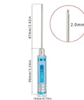 2.0mm hex screwdriver from Beefed Up Hex Screwdriver Tip Kit For RC Models With Hardened Tips 1.5mm 2mm 2.5mm 3mm All In One Hex Wrench Driver Tool Set For Drones Aircraft Helicopters And RC Cars Built To Endure Wear And Tear, shown with measurements