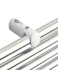 Close-up of white Three Pack Replacement Towel Rail Radiator Brackets For Heated Walls mounted on chrome rail