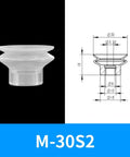 M-30S2 rubber suction cup for pneumatic manipulators, shown with dimensions for industrial automation use.