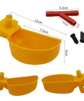 Top Tier Auto Fill Quail Water Cups 12 Pack Yellow Clip On Cage Drinkers For Pigeons Rabbits showing yellow water cups and connectors.