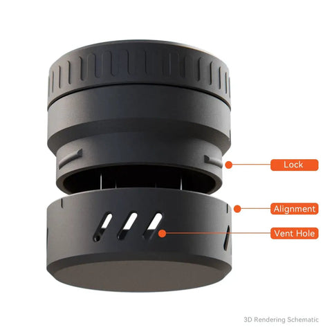 3D schematic of Planetary Gear WDT Tool For Picopresso Coffee Distributor showing lock, alignment, and vent hole features.