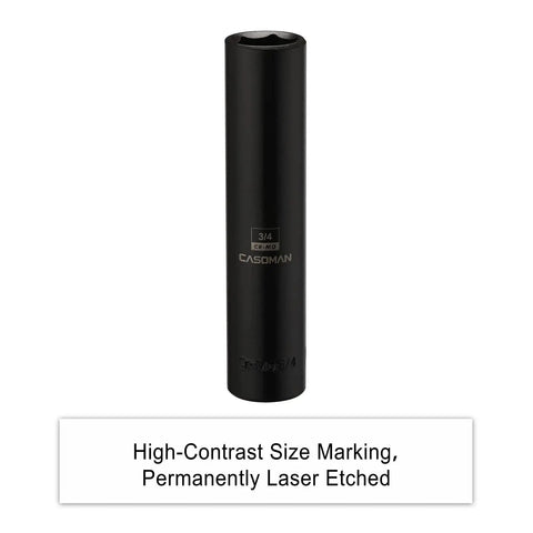 1/2-Inch Drive Extra Deep Socket 3/4-Inch SAE 6-Point CR-MO Steel with high-contrast laser-etched size marking