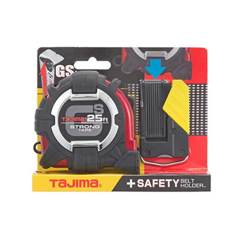 Heavy Duty 25 Ft Tape Measure One And One Sixteenth Inch GS Lock Measuring Tape in package with safety belt holder