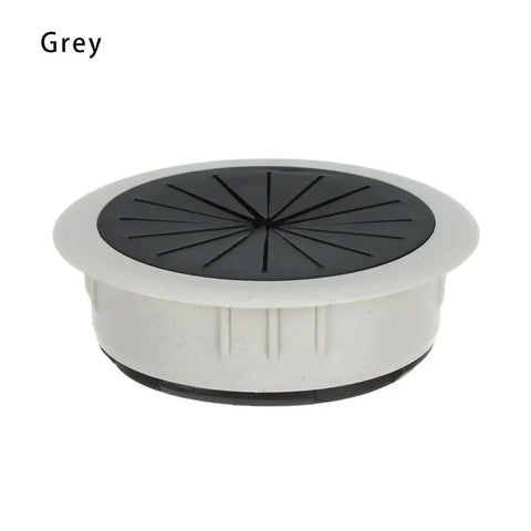 Slick 18 Pc Desk Wire Grommet Kit With Tough Abs And Rubber Rings For Organizing Cables Under Office Tables And Keeping Workspaces Super Clean And Cable Safe. Grey round ABS desk cable grommet with rubber insert