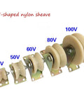 Beefy Nylon Groove Track Wheel Set for Sliding Doors and Mechanical Carts, multiple size options, durable steel bracket.
