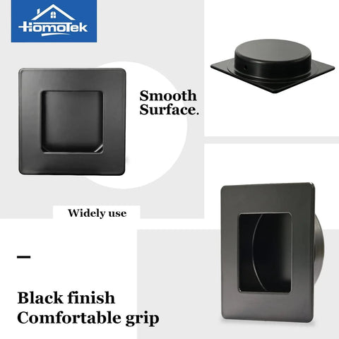 Black Stainless Steel Flush Handles For Sliding Closet Doors Square Recessed Finger Pulls