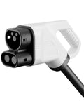 Heavy Duty EV Extension Cord CCS2 DC Fast Charging Cable 300 Amp To 800 Amp 5 Meter Lead connector with dual plugs in black and white.