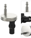Premium Quick Release Toilet Seat Hinge Kit With Top Mount Hardware Includes Screws And Nuts For Standard Toilets showing stainless steel and black plastic components.