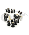 Heavy Duty Polyurethane Master Bushing Kit For Ford F250 Super Duty 1999 To 2004 showing black polyurethane bushings and hardware.