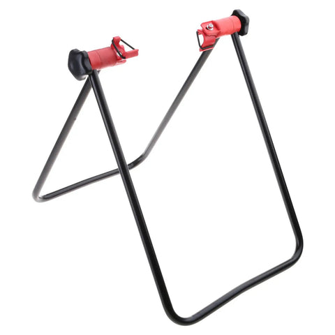 Lightweight Aluminum Bike Repair Rack Triangle Stand For Road Bikes Foldable Floor Display Stand In Red Durable And Stable Space Saving Easy Setup For Home Garage Or Shop Slips Proof Support, red and black frame.