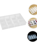 Smooth Operator Multi Grid Plastic Jewelry Tray Keeping Rings Chains And Daily Baubles Neatly Stashed Sweet Home Vanity Desk Organizer With Necklace Display Plate in clear lightweight polypropylene.
