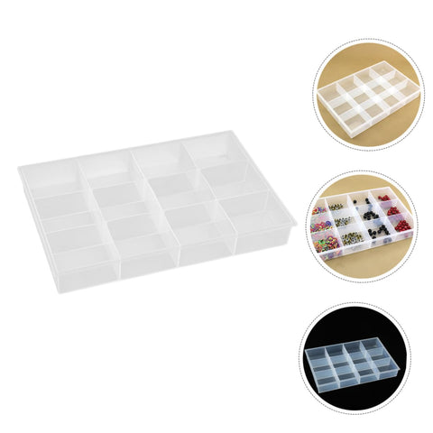 Smooth Operator Multi Grid Plastic Jewelry Tray Keeping Rings Chains And Daily Baubles Neatly Stashed Sweet Home Vanity Desk Organizer With Necklace Display Plate in clear lightweight polypropylene.