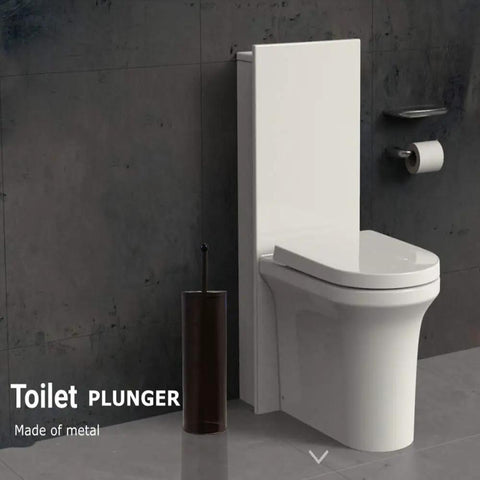 Heavy Duty Bronze Toilet Plunger With Metal Canister Holder And Drip Cup next to modern toilet