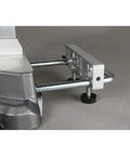 Close-up of 10 Inch Sliding Compound Miter Saw with Adjustable Laser Guide, featuring the metallic pivoting flip fence.