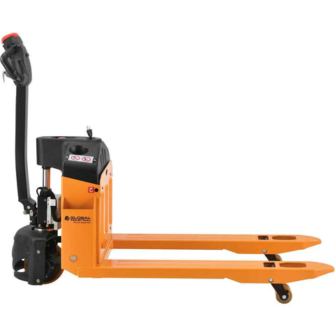 Premium Global Industrial Self-Propelled Electric Pallet Jack Truck Featuring Dual 60Ah Batteries For Heavy Duty Warehouse Material Handling with ergonomic handle.