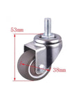 5 Pack 1 Inch TPE Screw Caster Wheels For Furniture, light chrome plated shown with measurements, ultra quiet rolling design