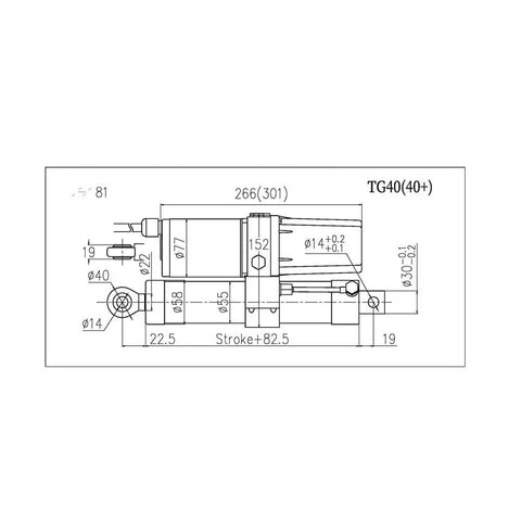 Technical drawing of Beefy Electric Linear Actuator Delivering Beast Mode 18000N Push Pull Power with dimensions.