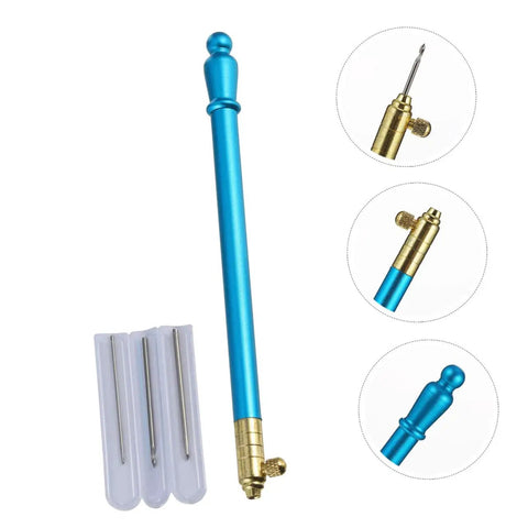Beginner Friendly Embroidery Hook Needle Set With Non Slip Metal Handle Punch Needle Kit, showcasing blue handle and tips.