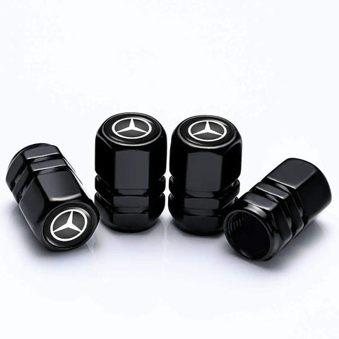 Mercedes Benz Tire Valve Cap And Keychain Set, 4 Pack Dust Caps And Car Key Ring Accessories, Zinc Alloy With Electroplated Finish