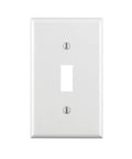 1-Gang Toggle Device Switch Wall Plate Thermoset, Standard Size, White Finish, Durable Dielectric Strength, Arc Resistant, No-Fuss Smooth Face With Rounded Edges, Easy Device Mounting And Wide Wall Cover Compatibility. White thermoset 1-gang toggle wall plate with center switch opening