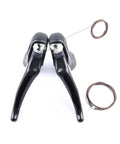 Ride Ready Road Bike Shifter Pair With Slick Shifting 2x11 Speed Mechanical Levers showing levers and cables on white background.