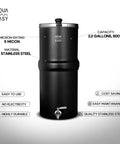 2.25 Gallon Gravity Water Filter System With Dual Activated Carbon Filters, Stainless Steel Tap, Matte Finish and Wooden Stand