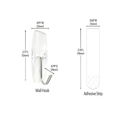 Clear Wire Wall Hooks With Removable Adhesive Strips No Damage Hacks For Ultimate Organization close-up showing dimensions and design.