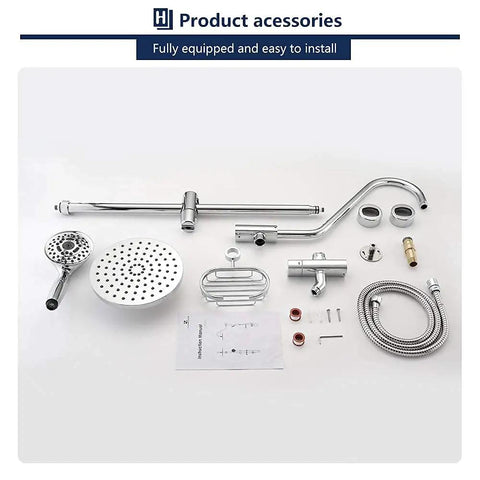 Disassembled Rain Shower System With Eight Inch Rain Head And Handheld, Pro Grade Five Function Shower Spray, Chrome Finish