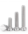 Rock Solid 304 Stainless Steel Slotted Cheese Head Machine Screws M3 M4 M5 M6 Threads showcasing various lengths and sizes.