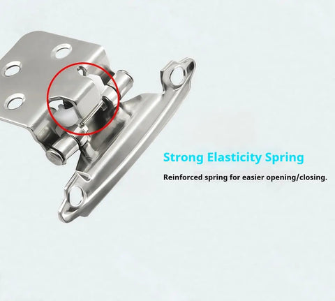 Close-up of soft close steel hinge spring, part of Soft Close Steel Hinges Set 12 Pack With Screws Cold Rolled 1.5mm Spring Hinges