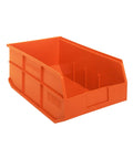 Pro Shop Grade Stackable Storage Bins 18 X 11 X 7 Inches six pack orange polypropylene organizer for garage workspace use.
