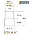 Technical drawing of 2-1/2 Inch To 2-1/4 Inch Dust Collector Reducer Coupler, ABS Plastic, dimensions labeled for precise fitting.