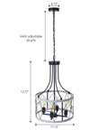 Farmhouse Round Pendant Chandelier 4 Light Cage Ceiling Light 17 Inch Drum Hanging Lamp Fixture Rustic Metal Flush Mount