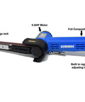 Side view of the Air Pneumatic Belt Sander With 17,000 RPM Free Speed And Half Inch By Eighteen Inch Belt Includes 80 100 120 Sandpaper Built In Air Regulator For Easy Speed Control Quick Belt Change Beast Performance, highlighting motor and body.