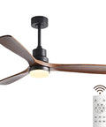 52 Inch Wood Ceiling Fan With Lights And Remote Control Dope Modern Black Indoor Outdoor Ceiling Fan For Living Room Kitchen And Bedroom LED High CFM DC Motor 3 Blade
