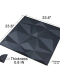 3D Leather Tile Wall Panels Black Diamond Pattern Dope Modern Decorative Soundproof Wall Art Easy Cut DIY Friendly, 23.6" square size image showing dimensions and thickness