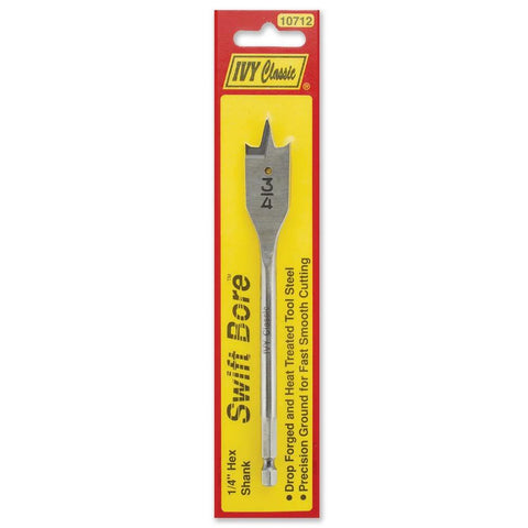 Ivy Classic 3/4-in x 6-in Swift Bore wood spade bit in red-yellow blister pack, high-carbon steel